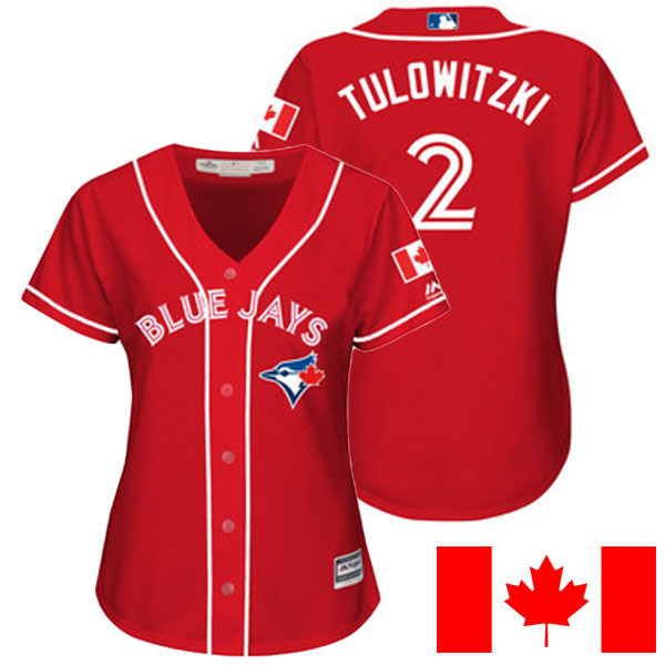 Women's Toronto Blue Jays Troy Tulowitzki #2 Majestic Red 2016 Canada Day Cool Base Jersey