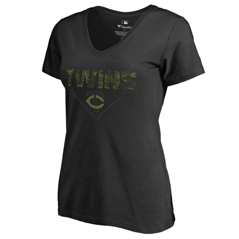 Women Minnesota Twins Memorial Camo Big & Tall Black T-Shirt