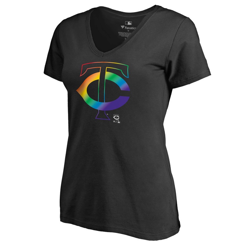 Women Minnesota Twins V-Neck Pride Black T-Shirt