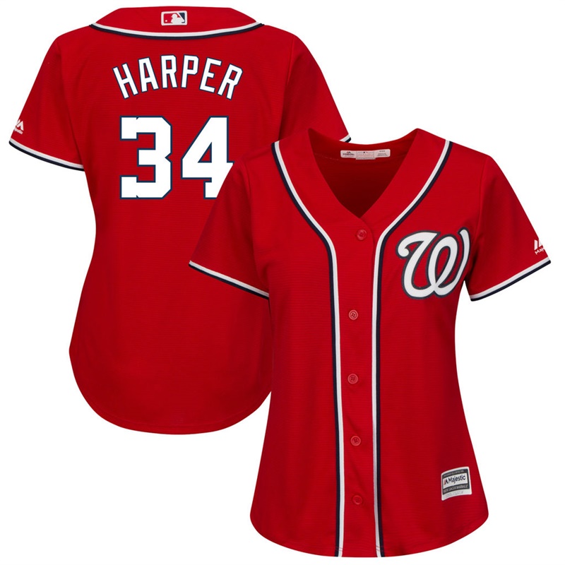 Women Washington Nationals #34 Bryce Harper Alternate Scarlet Cool Base Jersey