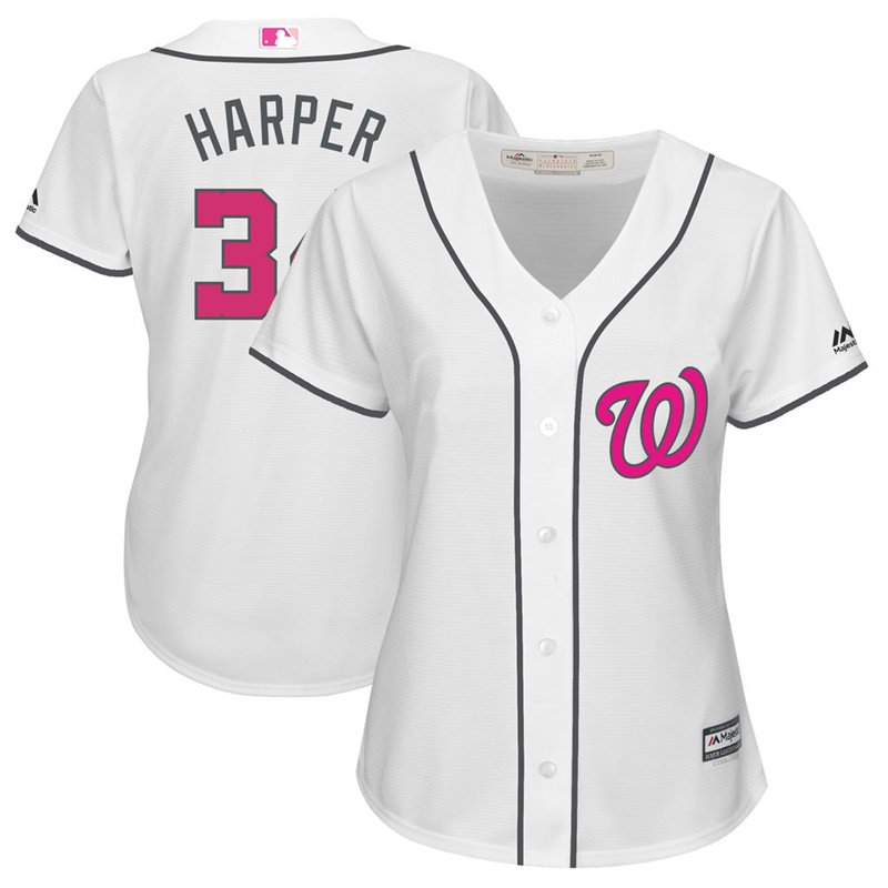 Women 2017 Mother's Day Washington Nationals #34 Bryce Harper White Cool Base Jersey