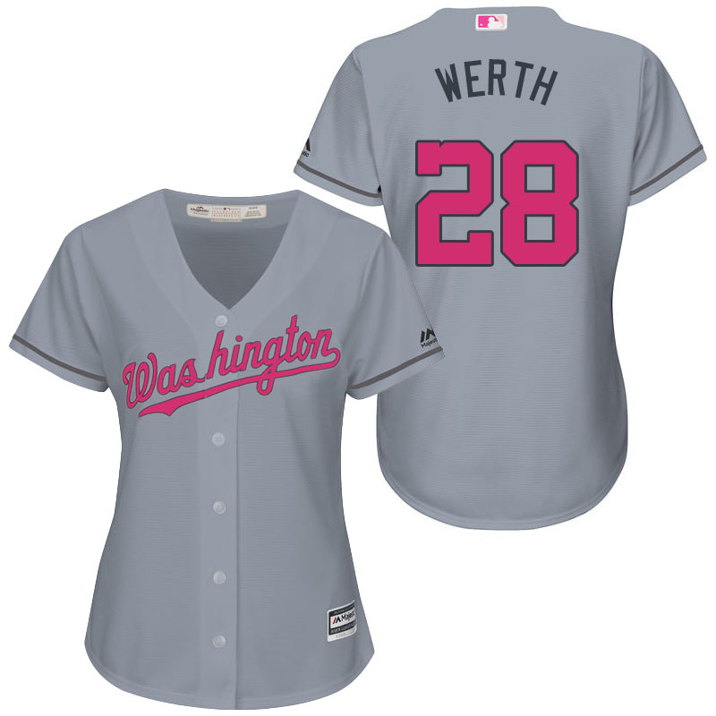 Women's Washington Nationals #28 Jayson Werth Gray Road 2016 Mother's Day Cool Base Jersey