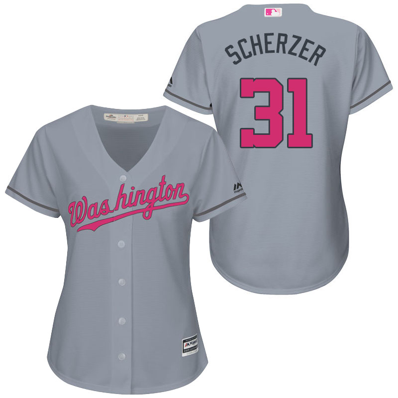 Women's Washington Nationals #31 Max Scherzer Gray Road 2016 Mother's Day Cool Base Jersey