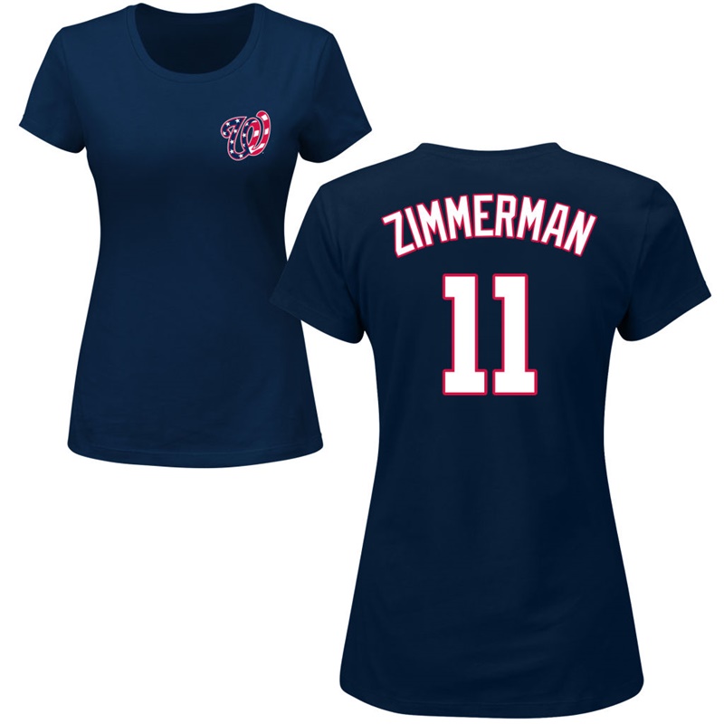 Women Washington Nationals Ryan Zimmerman #11 Navy Roster Name & Number T-Shirt