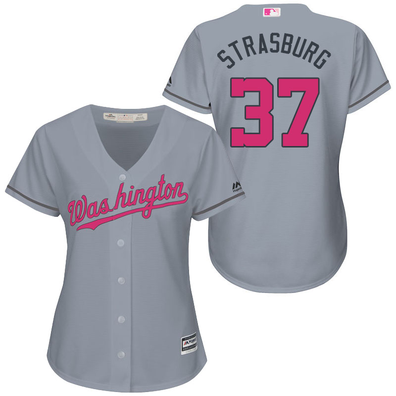 Women's Washington Nationals #37 Stephen Strasburg Gray Road 2016 Mother's Day Cool Base Jersey