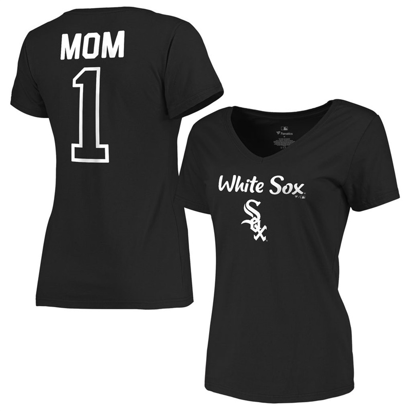 Women 2017 Mother's Day Chicago White Sox #1 Mom V-Neck Black T-Shirt