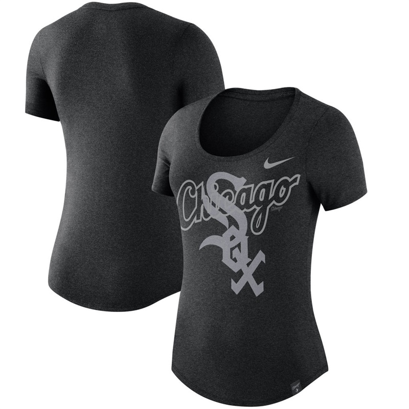 Women Chicago White Sox Burnout Scoop Neck Performance Black T-Shirt