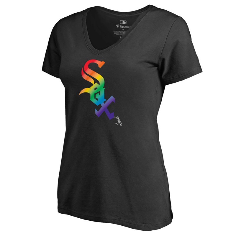 Women Chicago White Sox V-Neck Pride Black T-Shirt