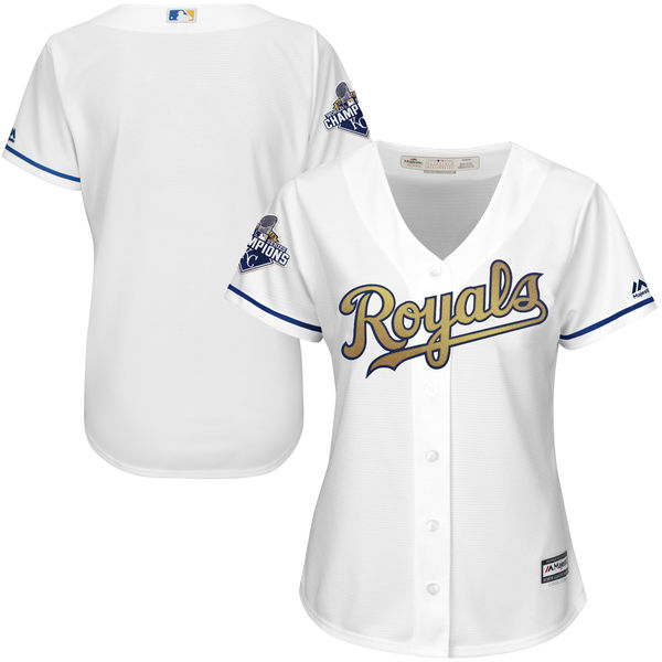 Women's Kansas City Royals Majestic White World Series Champions Gold Program Cool Base Team Jersey