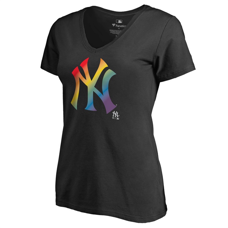 Women New York Yankees V-Neck Pride Black T-Shirt