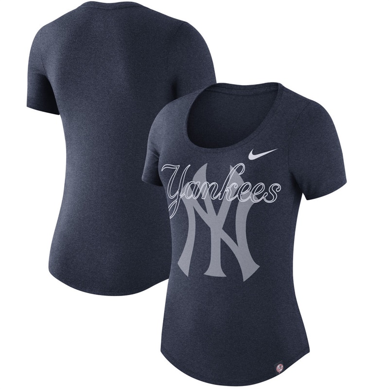 Women New York Yankees Burnout Scoop Neck Performance Navy T-Shirt