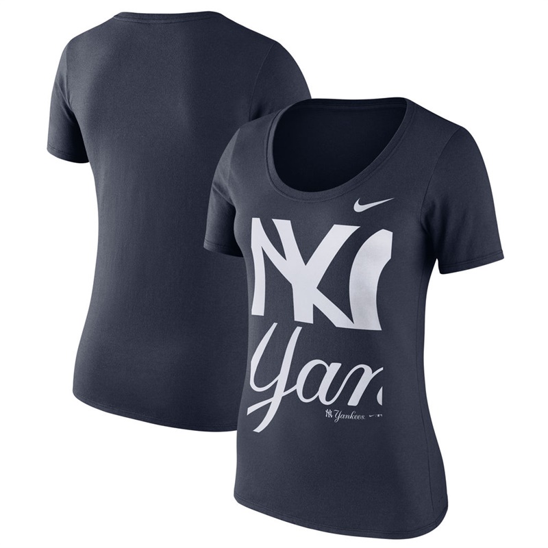 Women New York Yankees Navy Stack Logo Scoop Neck T-Shirt