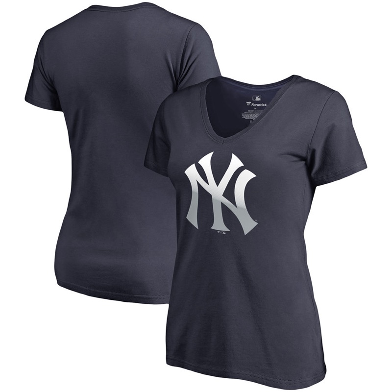 Women New York Yankees Navy V-Neck Gradient Logo T-Shirt