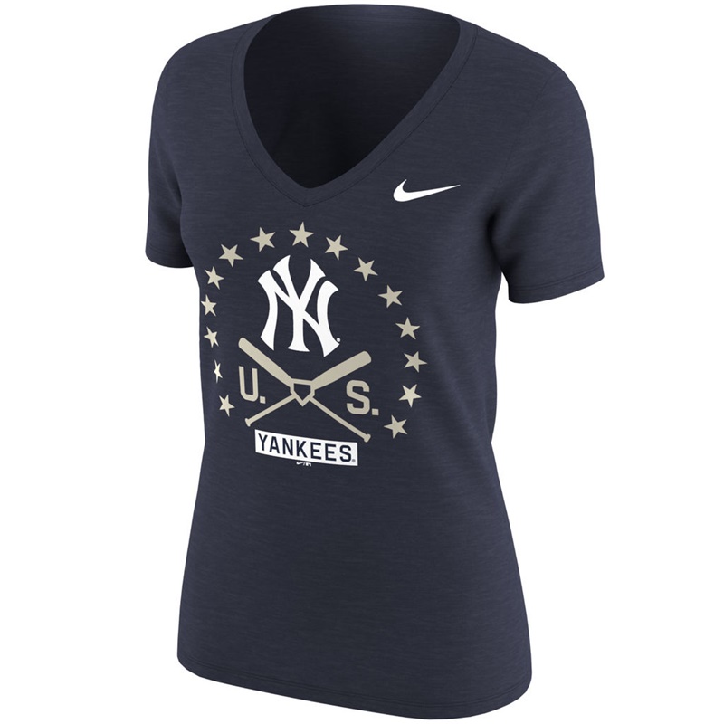 New York Yankees Navy V-Neck Memorial Day T-Shirt- Women