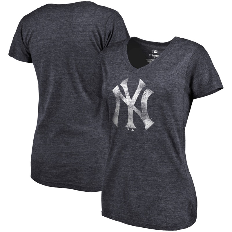 Women New York Yankees V-Neck Primary Distressed Team Navy T-Shirt