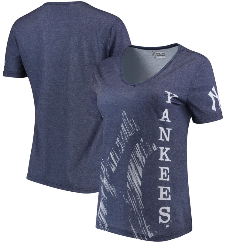 Women New York Yankees V-Neck Static Rain Navy T-Shirt