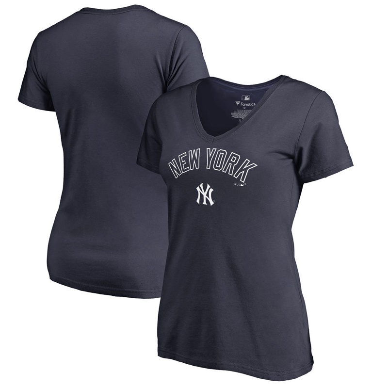 Women New York Yankees V-Neck Team Lockup Navy T-Shirt