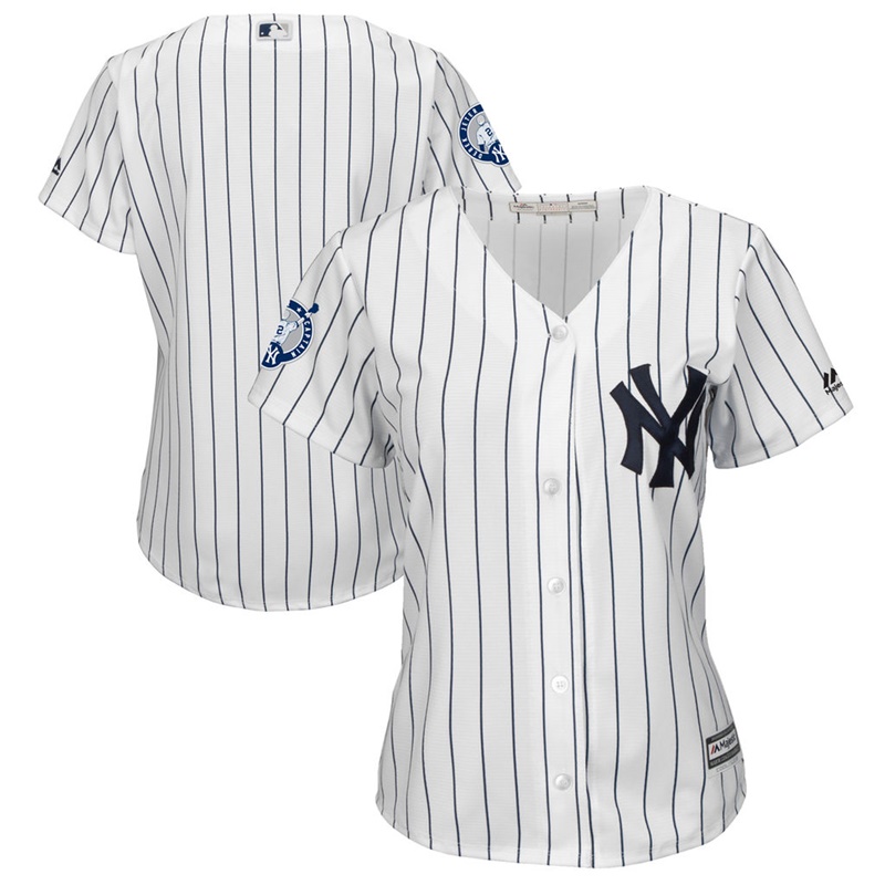 Women New York Yankees White Derek Jeter Retirement Patch Cool Base Team Jersey