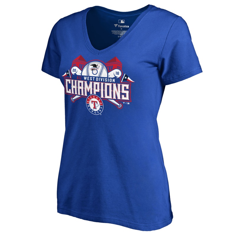 Womens 2016 AL West Division Champions Texas Rangers Royal Captain T-Shirt