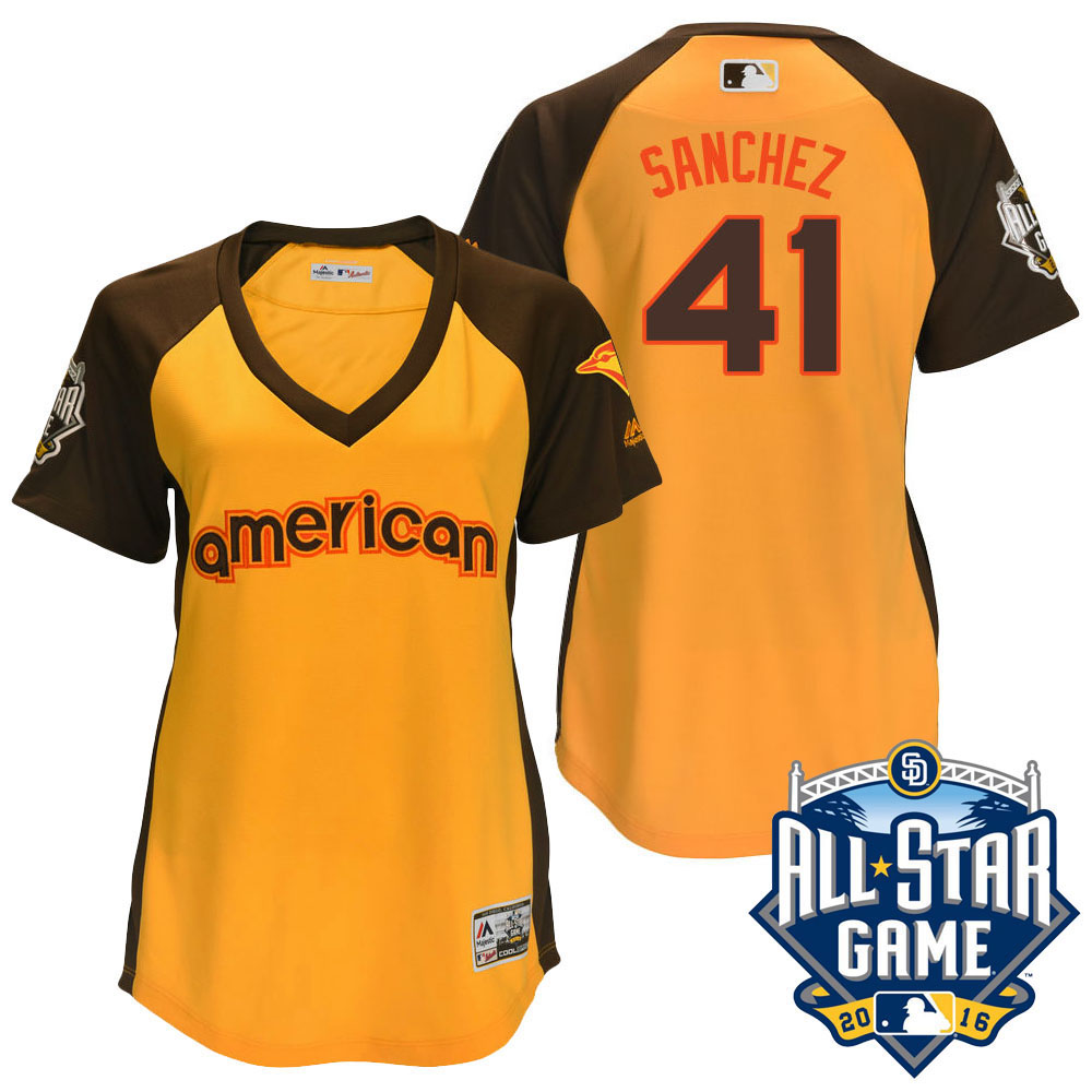 Women's 2016 MLB All-Star American Toronto Blue Jays Aaron Sanchez #41 Yellow Home Run Derby Cool Base Jersey