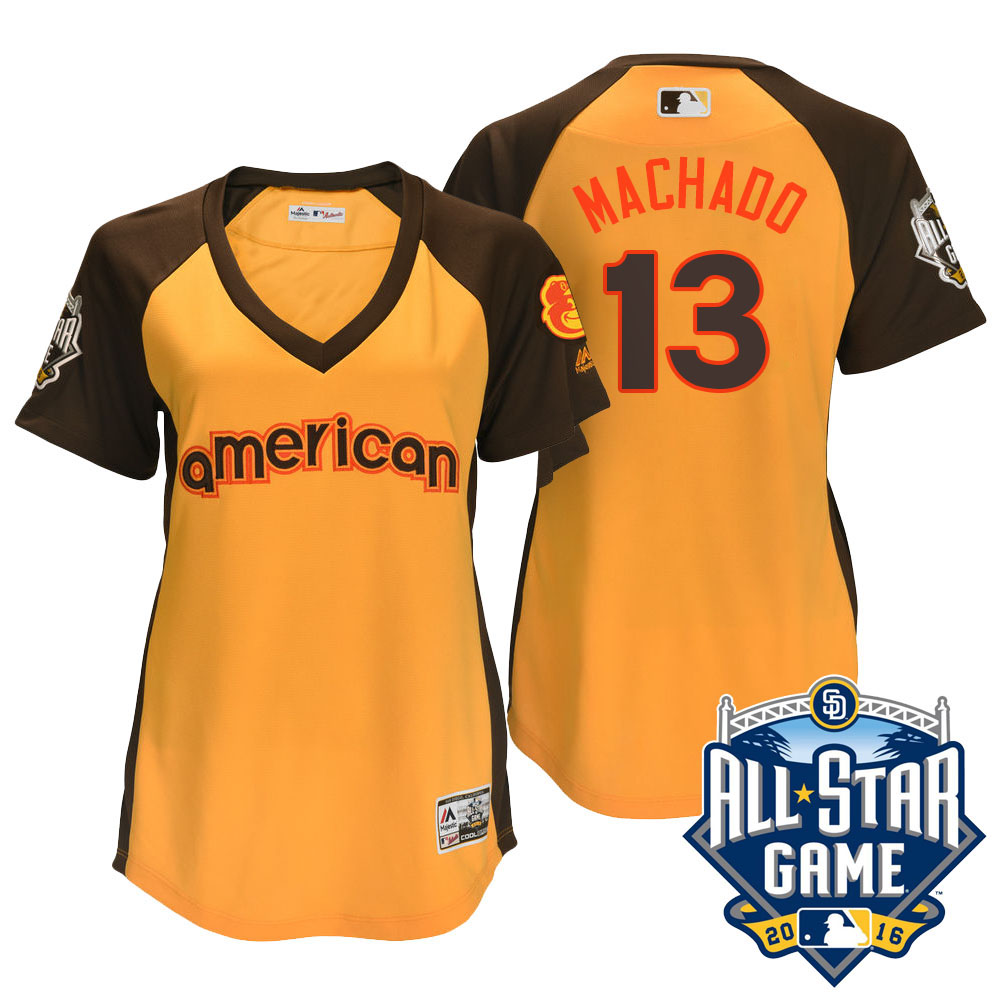 Women's 2016 MLB All-Star American Baltimore Orioles #13 Manny Machado Gold Home Run Derby Cool Base Jersey