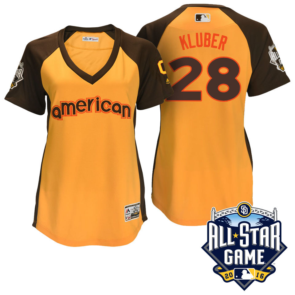 Women's 2016 MLB All-Star American Cleveland Indians Corey Kluber #28 Yellow Home Run Derby Cool Base Jersey