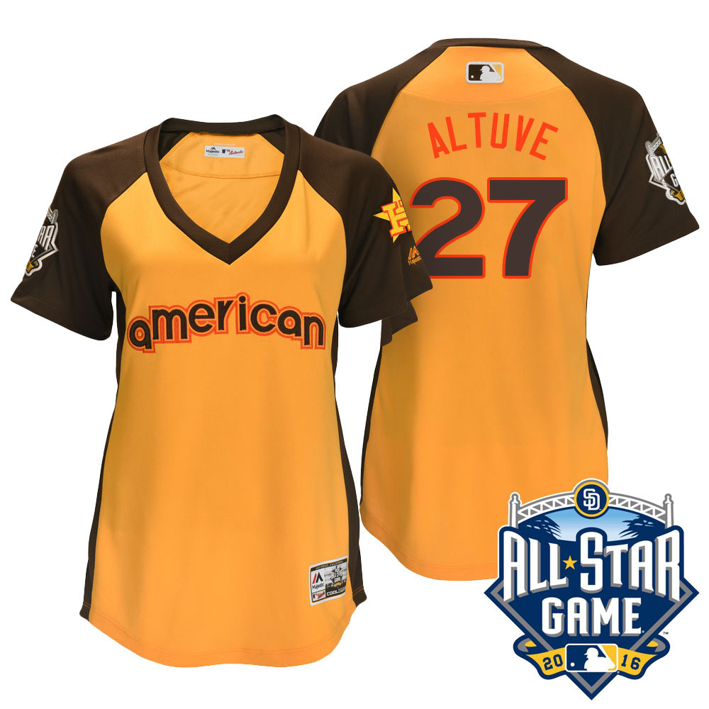 Women's 2016 MLB All-Star American Houston Astros #27 Jose Altuve Gold Home Run Derby Cool Base Jersey