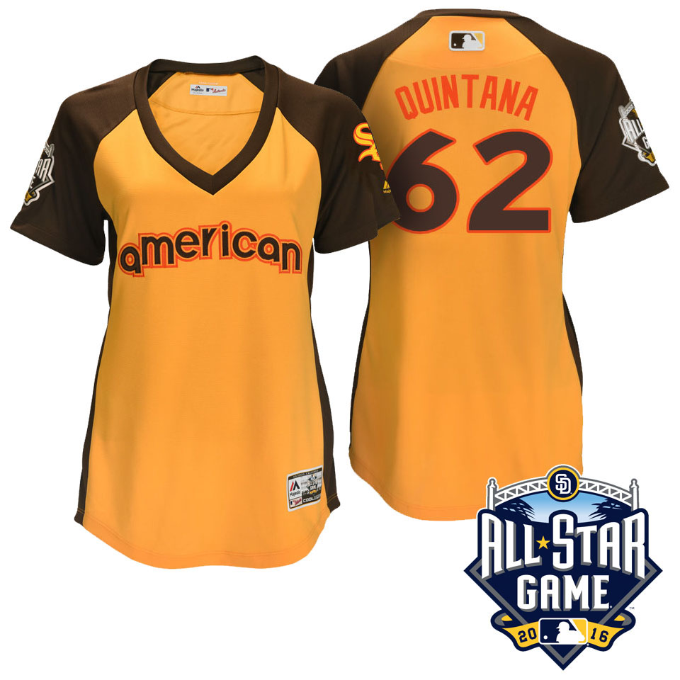 Women's 2016 MLB All-Star American Chicago White Sox Jose Quintana #62 Yellow Home Run Derby Cool Base Jersey