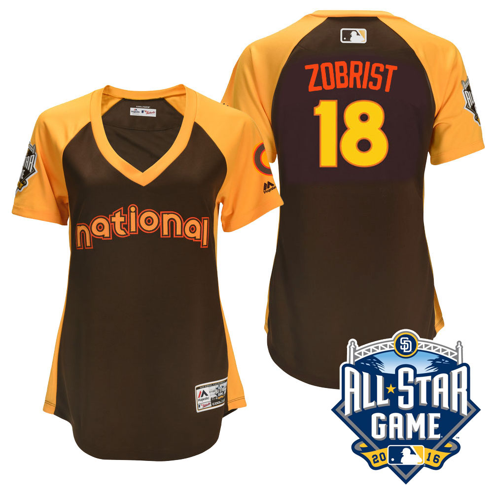 Women's 2016 MLB All-Star National Chicago Cubs #18 Ben Zobrist Brown Home Run Derby Cool Base Jersey