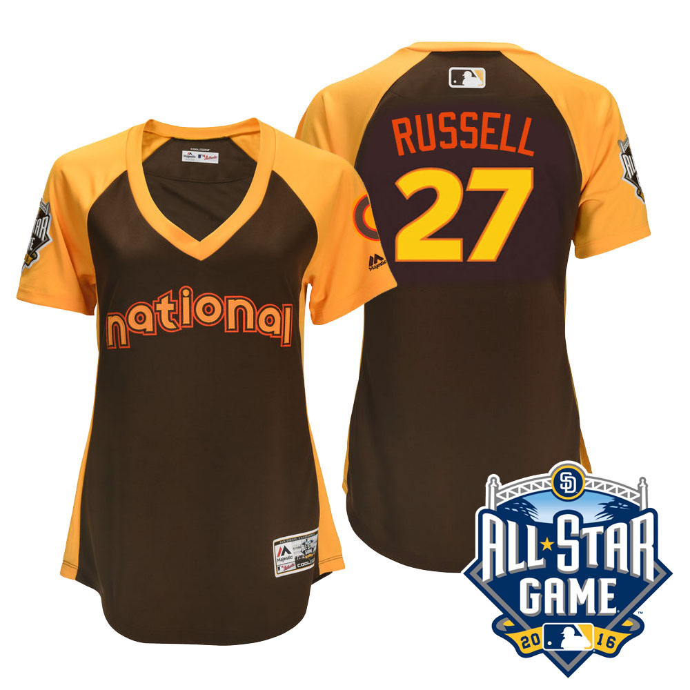 Women's 2016 MLB All-Star National Chicago Cubs #27 Addison Russell Brown Home Run Derby Cool Base Jersey