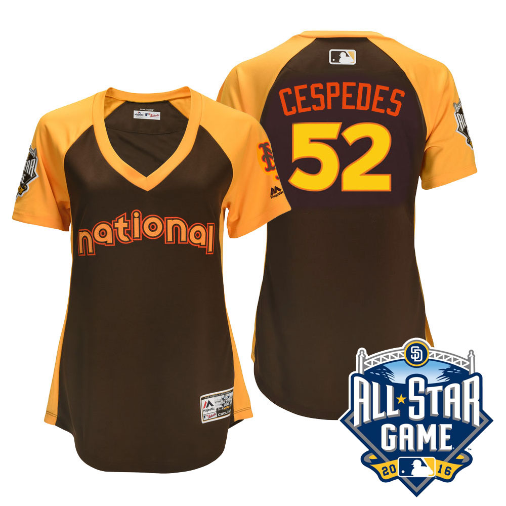 Women's 2016 MLB All-Star National New York Mets #52 Yoenis Cespedes Brown Home Run Derby Cool Base Jersey