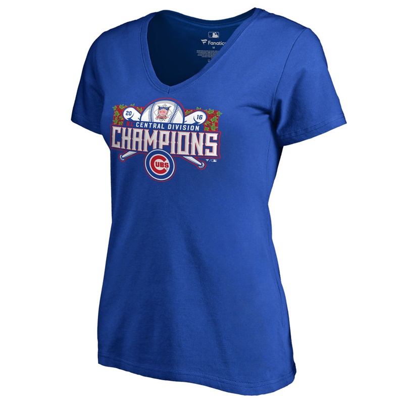 Womens 2016 NL Central Division Champions Chicago Cubs Royal Captain T-Shirt