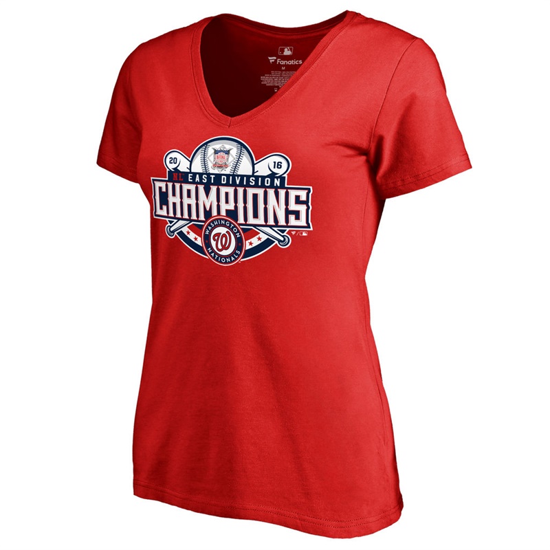 Womens 2016 NL East Division Champions Washington Nationals Red Captain T-Shirt