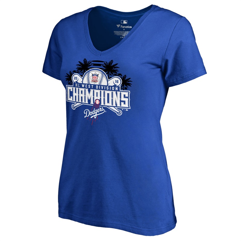 Womens 2016 NL West Division Champions Los Angeles Dodgers Royal Captain T-Shirt