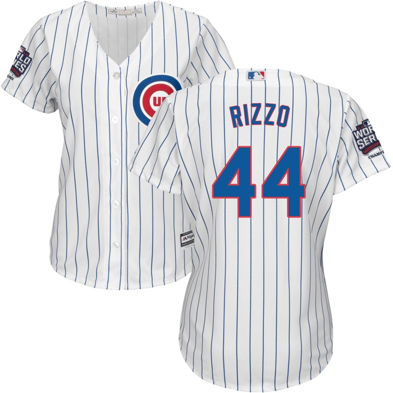 Womens Chicago Cubs Anthony Rizzo #44 White 2016 World Series Champions Patch Cool Base Jersey