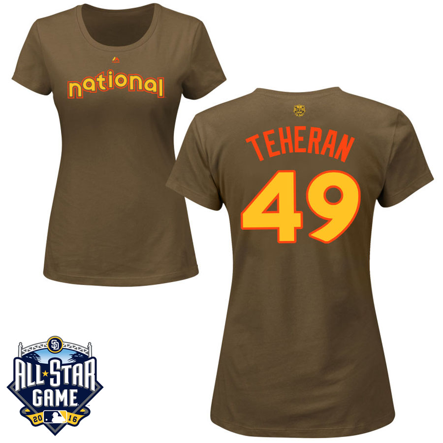 Women's Atlanta Braves Julio Teheran #49 Brown 2016 MLB All-Star Game National League Name & Number T-Shirt