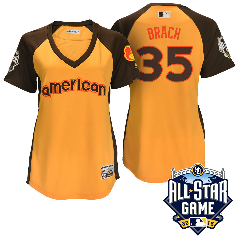 Women's 2016 MLB All-Star American Baltimore Orioles Brad Brach #35 Yellow Home Run Derby Cool Base Jersey