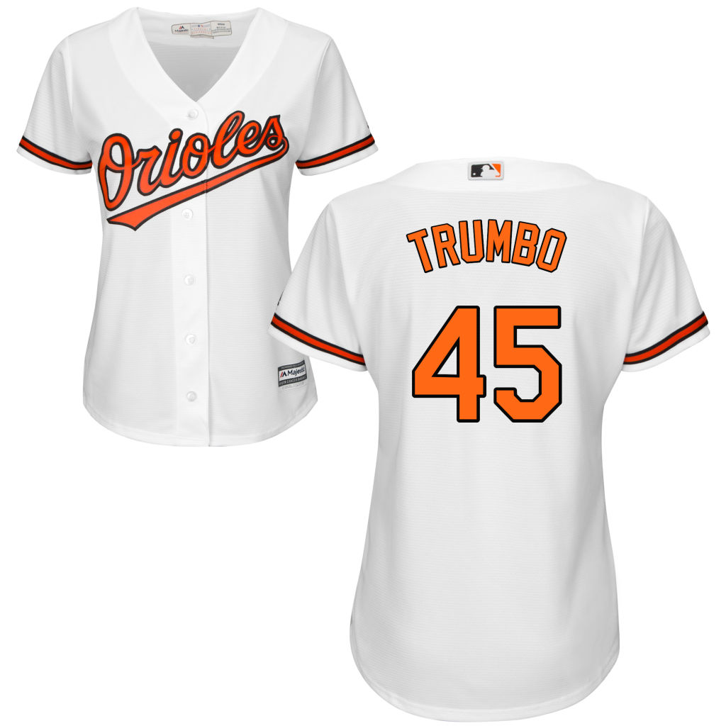 Women's Baltimore Orioles #45 Mark Trumbo Home White Cool Base Jersey