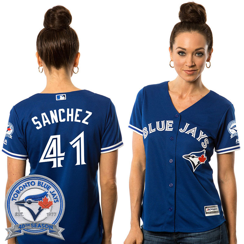 Women's Toronto Blue Jays Aaron Sanchez #41 Royal Alternate 40th Anniversary Patch Cool Base Jersey