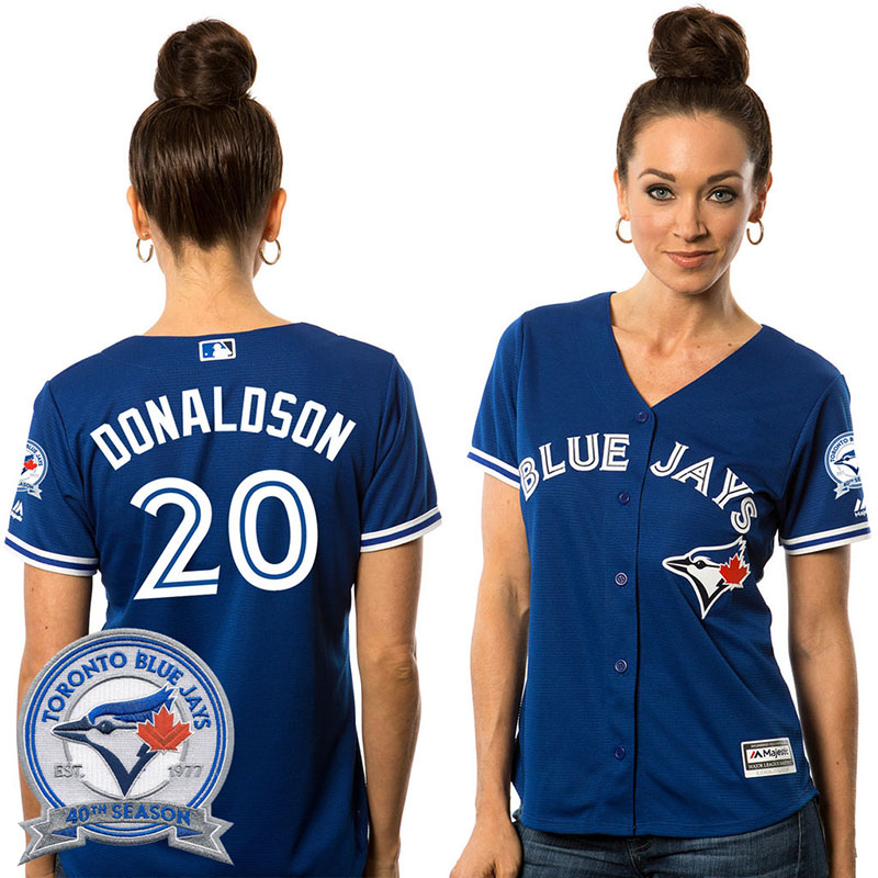 Women's Toronto Blue Jays Josh Donaldson #20 Royal Alternate 40th Anniversary Patch Cool Base Jersey