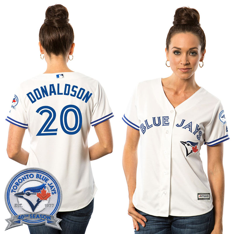 Women's Toronto Blue Jays Josh Donaldson #20 White Home 40th Anniversary Patch Cool Base Jersey