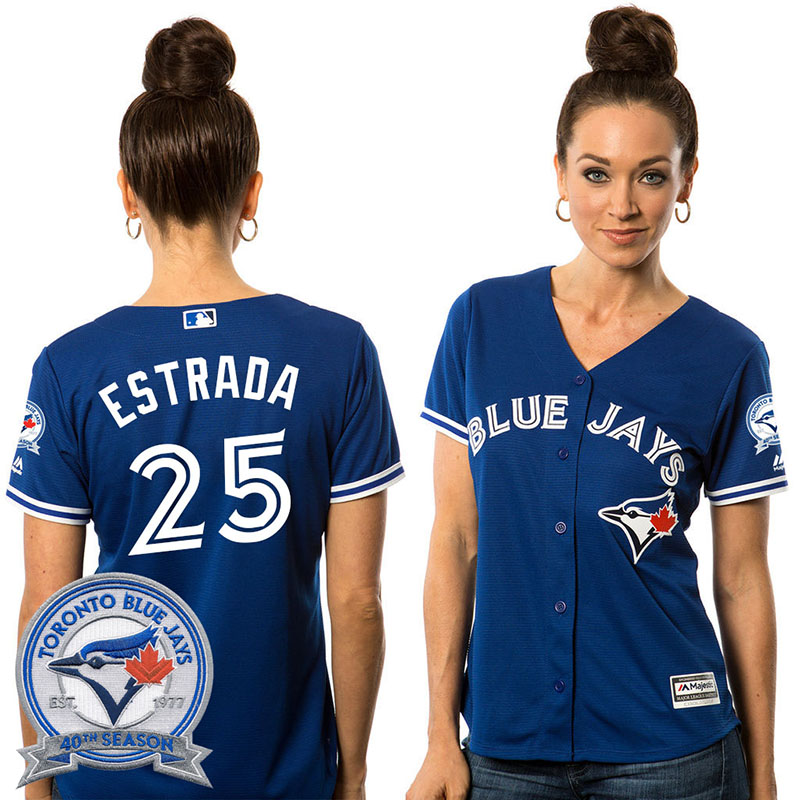 Women's Toronto Blue Jays Marco Estrada #25 Royal Alternate 40th Anniversary Patch Cool Base Jersey