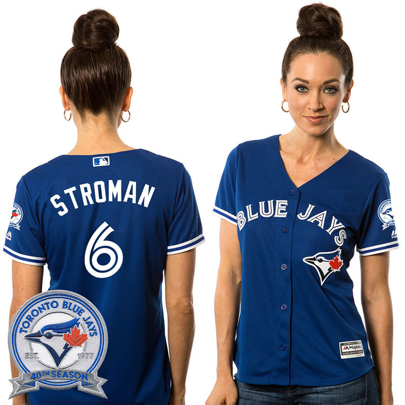 Women's Toronto Blue Jays Marcus Stroman #6 Royal Alternate 40th Anniversary Patch Cool Base Jersey