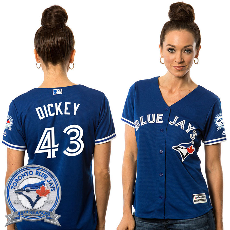 Women's Toronto Blue Jays R.A. Dickey #43 Royal Alternate 40th Anniversary Patch Cool Base Jersey