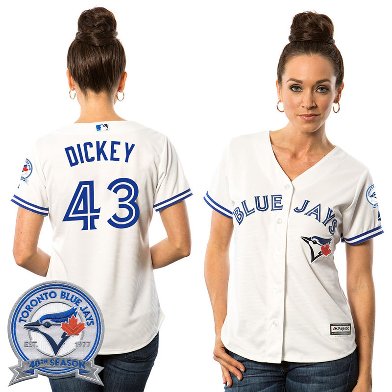 Women's Toronto Blue Jays R.A. Dickey #43 White Home 40th Anniversary Patch Cool Base Jersey