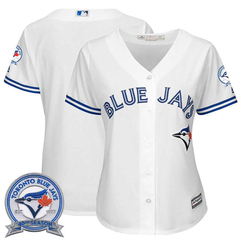 Women's Toronto Blue Jays White Home 40th Anniversary Patch Cool Base Jersey