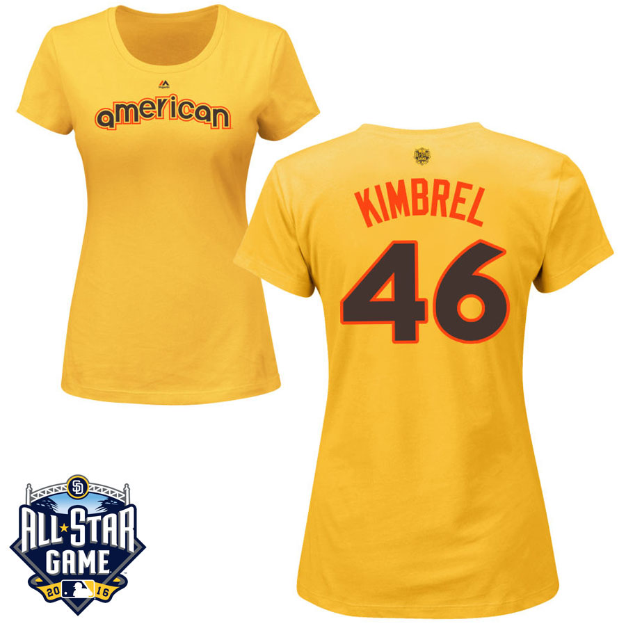 Women's Boston Red Sox Craig Kimbrel #46 Yellow 2016 MLB All-Star Game American League Name & Number T-Shirt