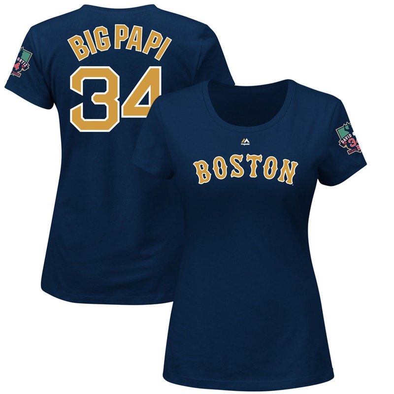 Womens Boston Red Sox #34 David Ortiz Navy Big Papi Retirement Patch T-Shirt