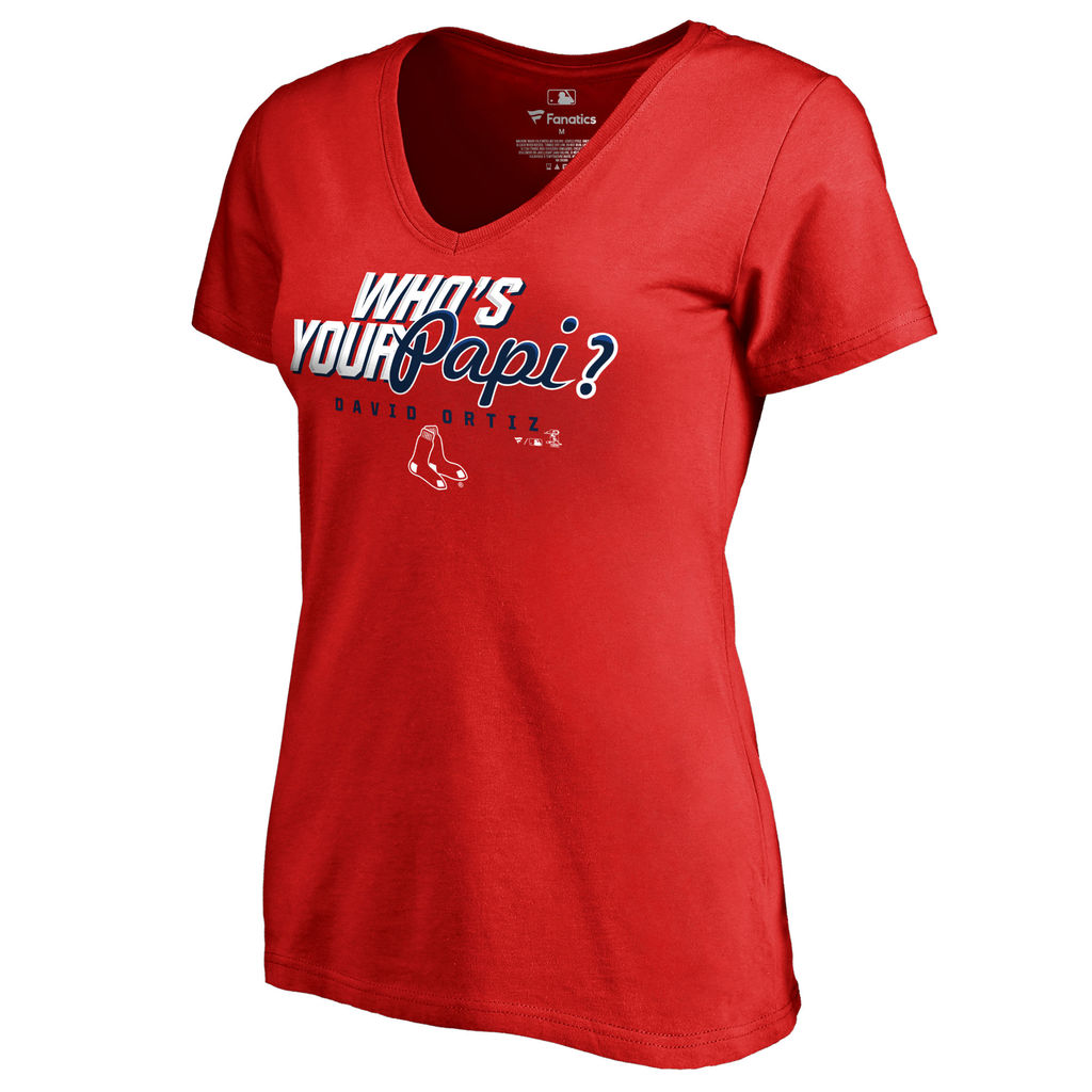 Womens Boston Red Sox #34 David Ortiz Red Who's Your Papi T-Shirt