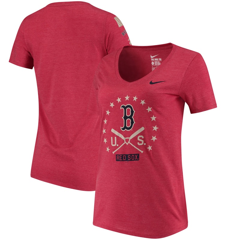 Boston Red Sox Red V-Neck Memorial Day T-Shirt- Women